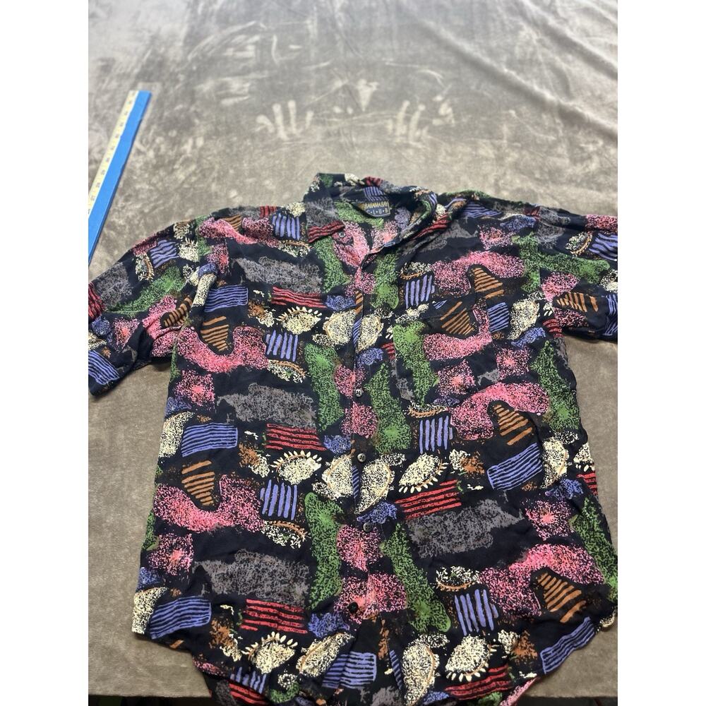 Bahama Bay‎ Club Mens Large Rayon Button 1980's 1990 abstract black pink vintage